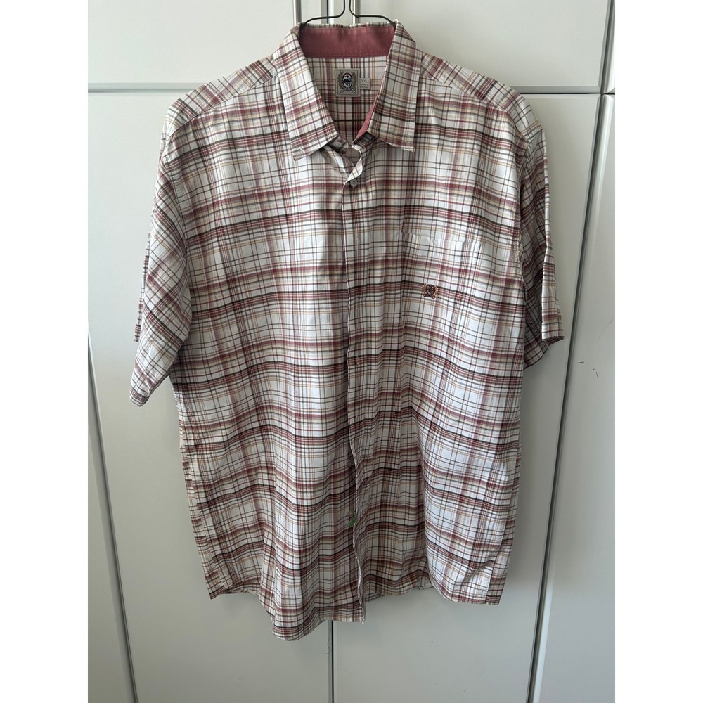 Cinch Mens Short Sleeve Button Down Shirt XXL Burgundy Tan